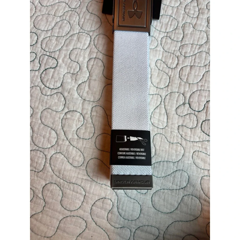 Under Armour Mens Golf Webbing Belt White Silver Cut-to-Fit